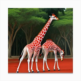 Jirafa Roja Con Su Cria Canvas Print