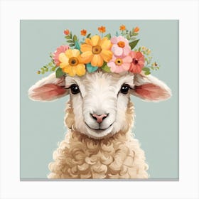 Floral Baby Sheep Nursery Illustration (26) Canvas Print