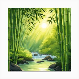 A Stream In A Bamboo Forest At Sun Rise Square Composition 243 Canvas Print