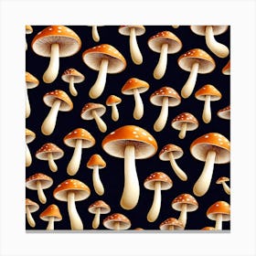 Seamless Pattern Of Mushrooms On Black Background Canvas Print