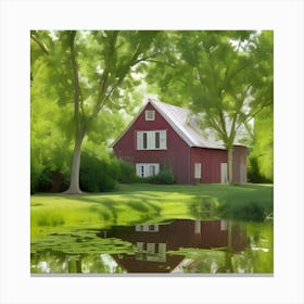 Red Barn By Pond 1 Canvas Print