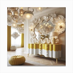 Yellow And White Living Room Canvas Print