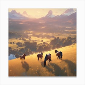 Horses In A Field 35 Canvas Print