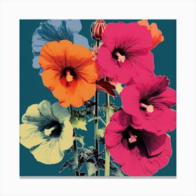 Andy Warhol Style Pop Art Flowers Hollyhock 1 Square Canvas Print