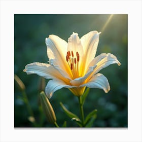 A Radiant Lily With Petals Of Flowing, Crystalline Light In A Celestial Meadow Canvas Print