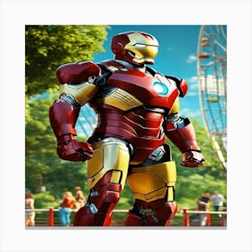 Iron Man In Front Of Ferris Wheel Canvas Print