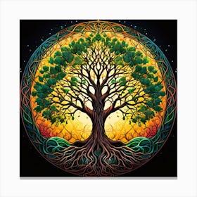 Tree Of Life, A Serene Forest Landscape With Wildlife Living In Harmony 1 Canvas Print