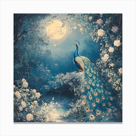 Peacock In The Moonlight 8 Canvas Print