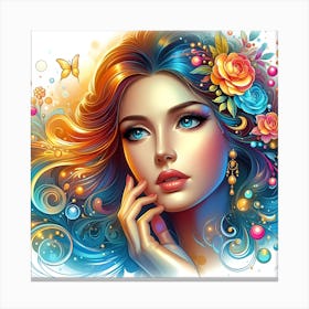 Beautiful Girl With Colorful Hair Canvas Print