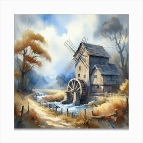 Watercolor Of A Windmill Canvas Print