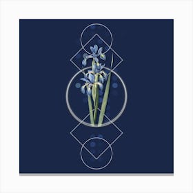 Vintage Blue Iris Botanical with Geometric Line Motif and Dot Pattern n.0011 Canvas Print