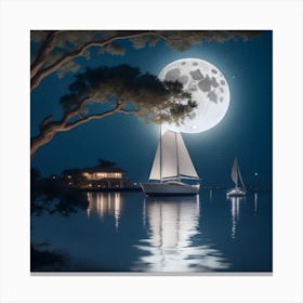 Full Moon Over Sailboats Canvas Print