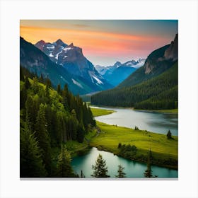 A Mountain Range Is Shown With Lake Mountains Background Canvas Print