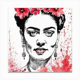 Floral Frida Kahlo Portrait Painting (10) Canvas Print