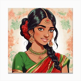 Indian Girl In Sari 3 Canvas Print