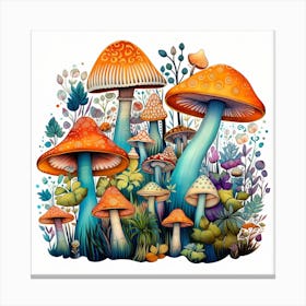 Mushrooms In The Garden 6 Canvas Print