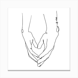 Heart In Your Hands Square Canvas Line Art Print