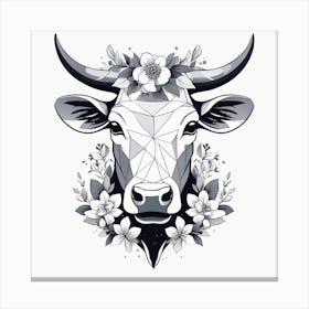 Floral Black And White Taurus (1) Canvas Print