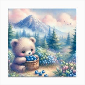 Teddy Bear With Blueberries 1 Canvas Print