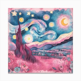 Starry Night In Pink And Blue Canvas Print