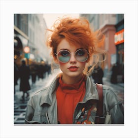 Red Haired Girl In Sunglasses Canvas Print