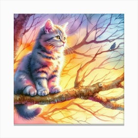 Cat On A Tree Branch Canvas Print