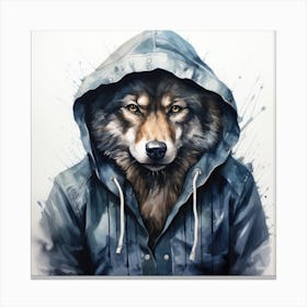 Watercolour Cartoon Wolf In A Hoodie 1 Canvas Print