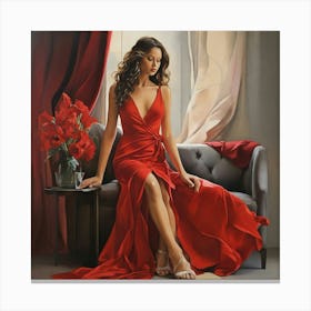 Woman In Red Dress Art Print 0 Canvas Print