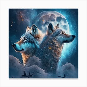 Two Wolves In The Sky 1 Canvas Print