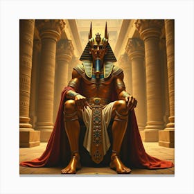 Majestic Pharaoh Surrounded By Golden Artifacts In A Grand Temple Setting 1 Canvas Print