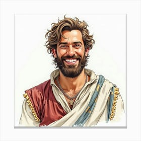 A Watercolor Portrayal Of A Greek Man With Traditional Clothing And A Warm Smile 1 Canvas Print