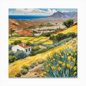 Landscapetenerife Island In Clear Sunny Weather Classic Vincent Van Gogh Style Watercolor Trend Canvas Print