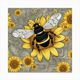 Bee On Sunflowers Canvas Print