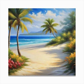 Beach Scene With Palm Trees 7 Canvas Print