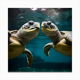 Two Turtles Kissing Underwater Canvas Print