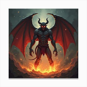 Demon Emerging From Shadows, Flames Swirling Around 1 Canvas Print