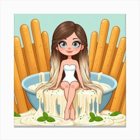 Girl In A Bowl Of Pasta Canvas Print