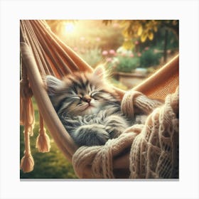 Cute Kitten Sleeping In A Hammock Canvas Print