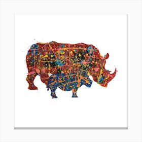 Mum And Baby Rhino Square Canvas Print