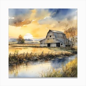 Barn At Sunset Canvas Print