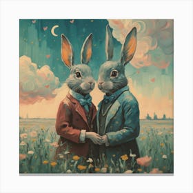 Rabbits In The Meadow Canvas Print