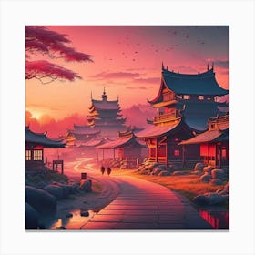 Samurai Village At Sunset Canvas Print