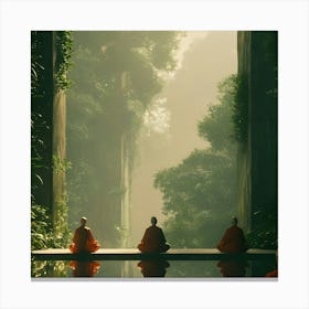 Monks In The Forest 1 Canvas Print