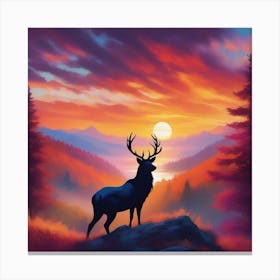 Deer In The Sunset Canvas Print