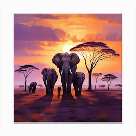 Elephants At Sunset paintings art print Canvas Print