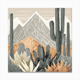Firefly Modern Abstract Beautiful Lush Cactus And Succulent Garden In Neutral Muted Colors Of Tan, G (8) Canvas Print