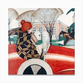 Girl And Pug In An Automobile, Gerda Wegener Canvas Print