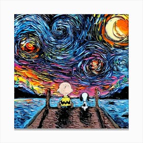 Snoopy And Charlie Brown Van Gogh Starry Night Painting (1) Canvas Print