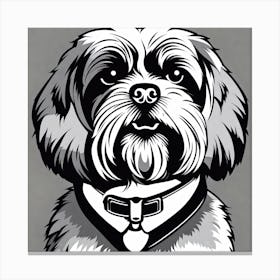 Shih Tzu,  Black and white illustration, Dog drawing, Dog art, Animal illustration, Pet portrait, Realistic dog drawing, Shih Tzu puppy Canvas Print
