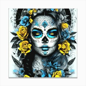 Day Of The Dead Girl Yellow & Blue Canvas Print